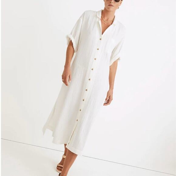 NWT MADEWELL Lightestspun Cover-Up Maxi Shirtdress Cream Medium - Picture 1 of 6